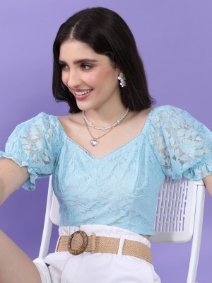 Tokyo Talkies Casual Solid Women Light Blue Top