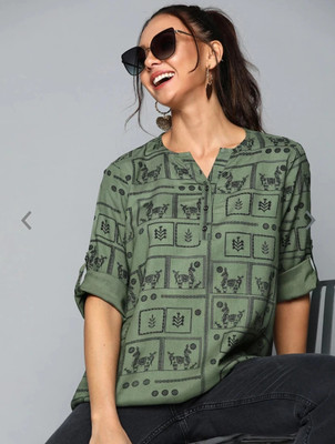 Bhiterwal Casual Printed Women Green Top