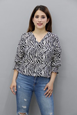 CRAZEVILLA Casual Printed Women Black, White Top