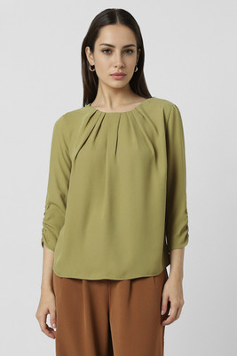VAN HEUSEN Formal Solid Women Green Top