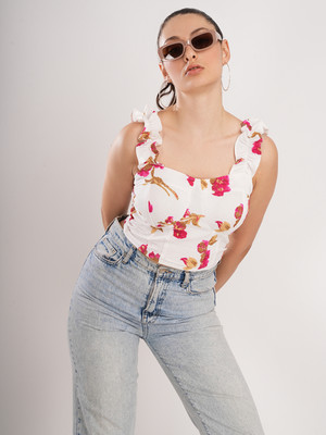 clobug Casual Printed Women White Top