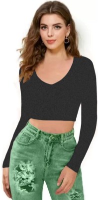 THE BLAZZE Casual Solid Women Black Top