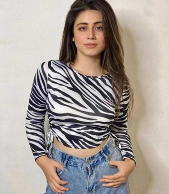 Kulfi Casual Animal Print Women White, Black Top