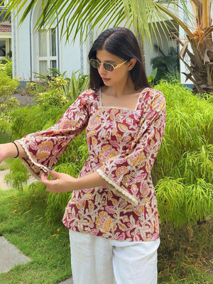 SAICHA Casual Printed Women Blue Top