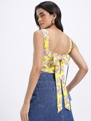 Glitchez Casual Printed Women Purple, Yellow Top