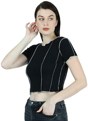 Zaristaa Casual Self Design Women Black Top