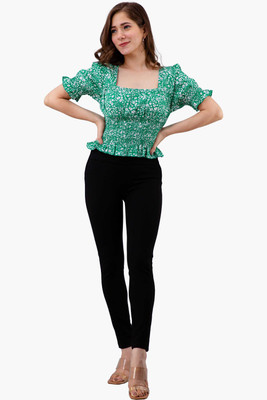 Fiorenza Party Printed Women Light Green Top