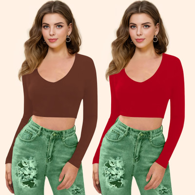 NAVYANKAA Casual Solid Women Red Top