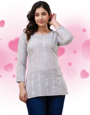 VROEGER Casual Striped Women Grey Top
