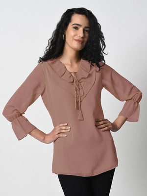 Prettify Casual Solid Women Brown Top