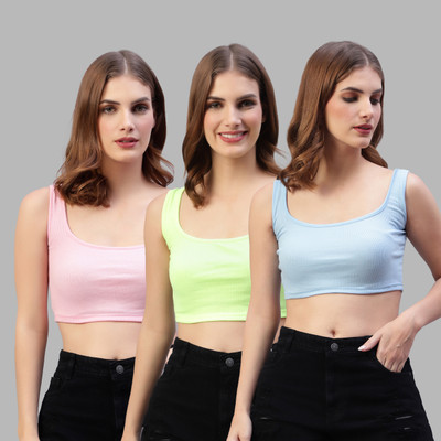 Ayvina Casual Solid Women Light Blue, Pink, Light Green Top