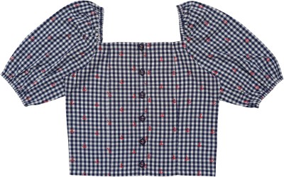 Youngly Casual Checkered Women White, Dark Blue, Red Top