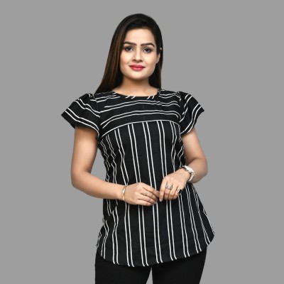 Aarav Boss Casual Striped Women Black Top