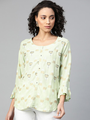 Highlight fashion export Casual Printed Women Green Top