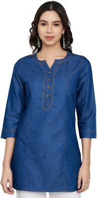 SAAKAA Casual Solid Women Blue Top