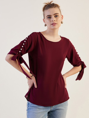 Freehand by The Indian Garage Co. Casual Solid Women Maroon Top