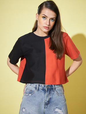 GUTI Casual Color Block Women Black, Orange Top