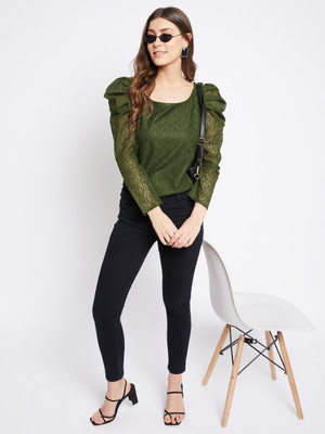 Imfashini Casual Self Design Women Green Top
