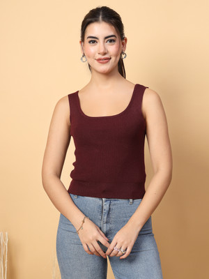 Mafadeny Casual Self Design Women Maroon Top