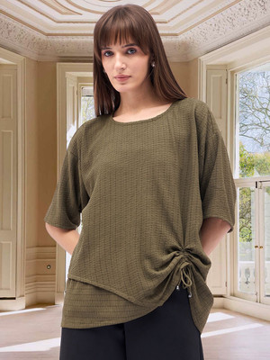 CORSICA Casual Self Design Women Green Top