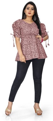 dharmanandan creation Casual Printed Women Purple Top