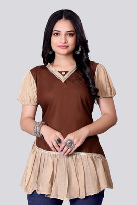 Bharat Origin Casual Solid Women Brown Top