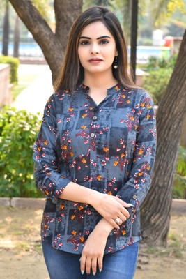 METRONAUT Casual Floral Print Women Grey Top