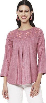 GO.4.IT Casual Full Sleeve Embroidered Women Pink Top