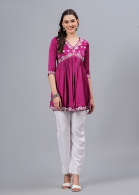 NEW4U Casual Embroidered Women Pink Top