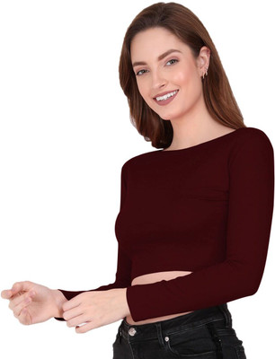 THE BLAZZE Casual Full Sleeve Solid Women Maroon Top