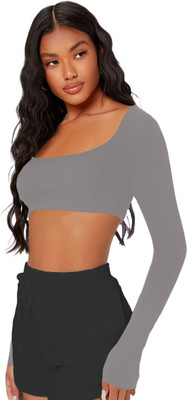 THEBLAZZEE Casual Solid Women Silver Top