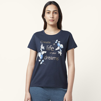 Dreamz by Pantaloons Casual Printed, Floral Print Women Dark Blue Top