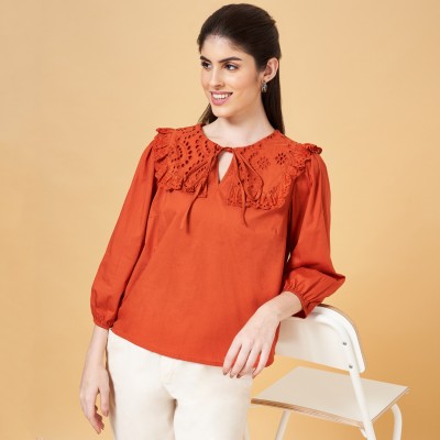 Honey By Pantaloons Casual Solid Women Orange Top