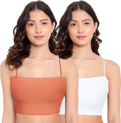 HAPPILO CREATIONS Casual Solid Women Orange, White Top