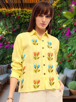 all about you Casual Floral Print Women Yellow Top