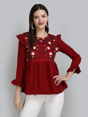 nwb Casual Embroidered Women Maroon Top