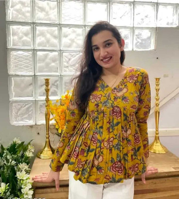 RAJDHANI CREATION Casual Floral Print Women Yellow Top
