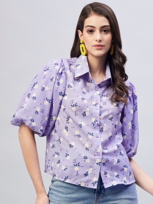 Marie Claire Casual Floral Print Women Purple Top