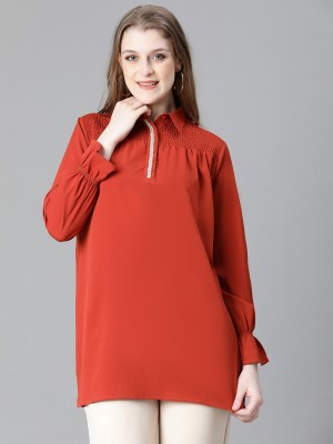 OXOLLOXO Casual Solid Women Orange Top