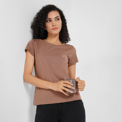 Dreamz by Pantaloons Casual Solid, Printed Women Brown Top