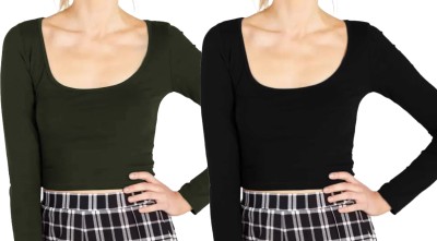 THE BLAZZE Casual Solid Women Dark Green, Black Top