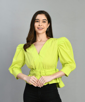 PRETTY LOVING THING Casual Solid Women Light Green Top