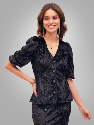 SASSAFRAS Party Self Design Women Black Top