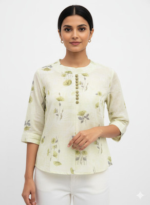 sw world Casual Floral Print, Printed Women Light Green Top