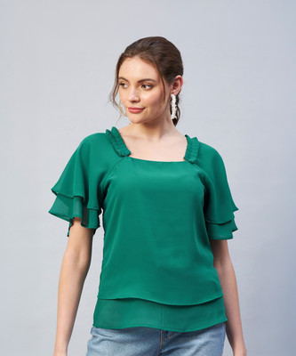 RARE Casual Solid Women Green Top