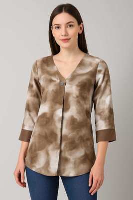 progreto Casual Floral Print Women Brown, Beige Top