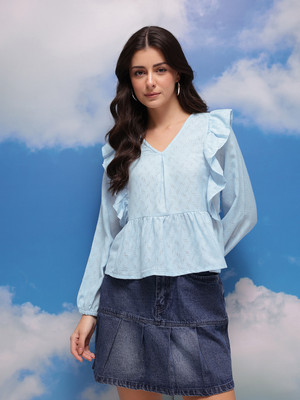 CORSICA Casual Solid Women Blue Top