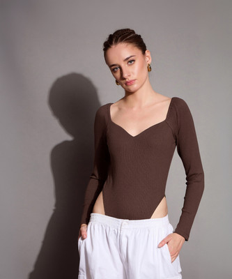 SASSAFRAS Casual Self Design Women Brown Top