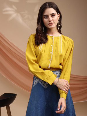 Kinjo Formal Solid Women Yellow Top