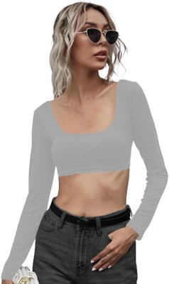 THE BLAZZE Casual Solid Women Grey Top